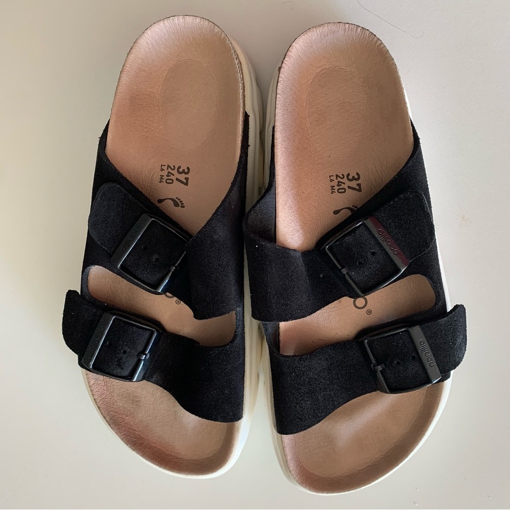 Birkenstock Black Suede Platform Papillio Arizona Sandal Size 7 US SIZE 37 EU